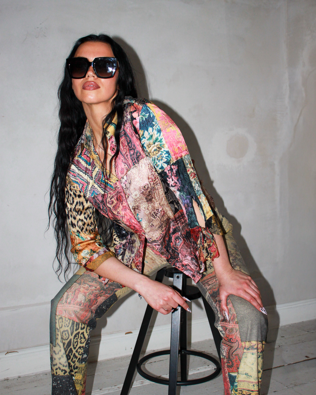 Roberto Cavalli "Patchwork" print silk blouse