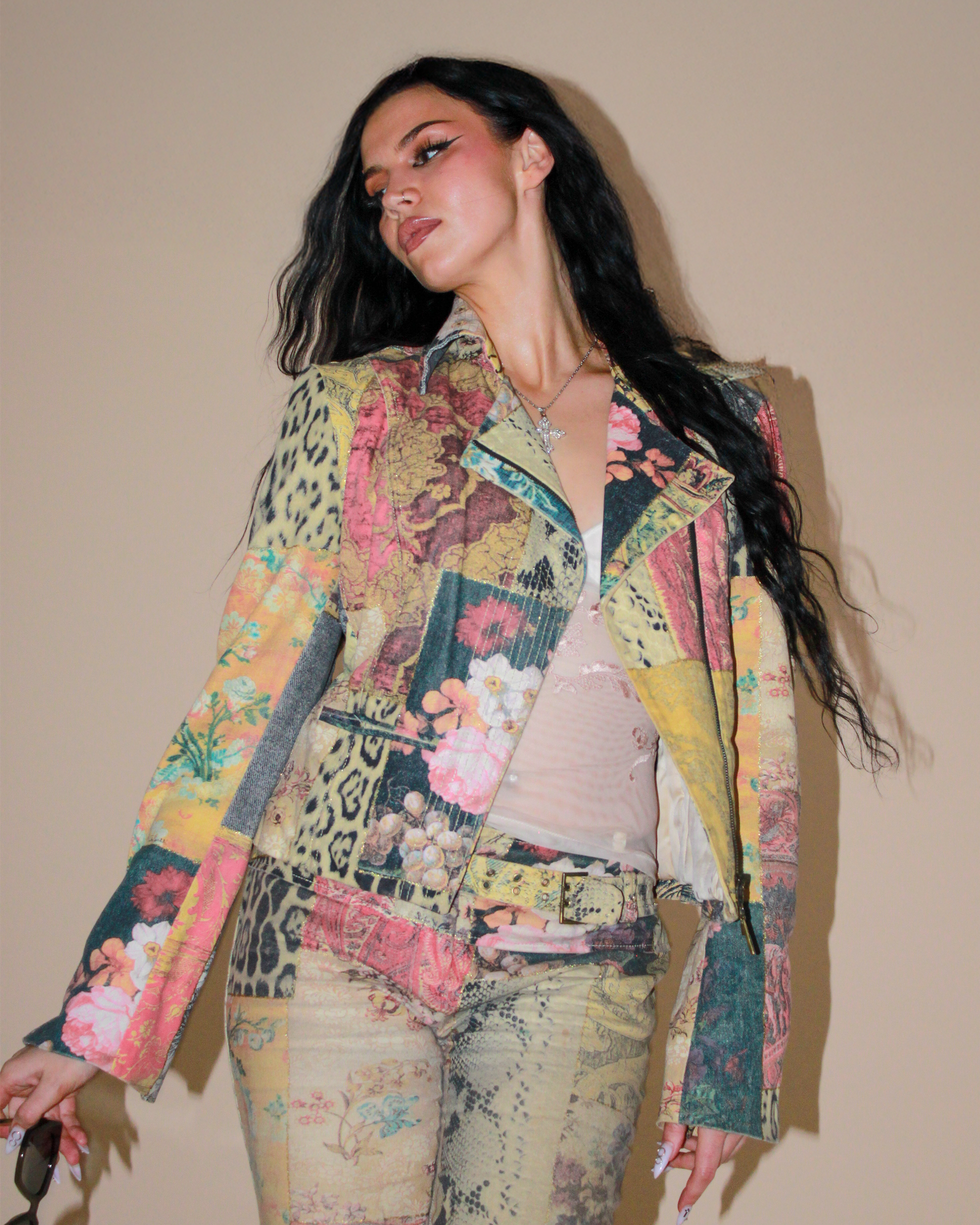 Roberto Cavalli "Patchwork" print biker jacket