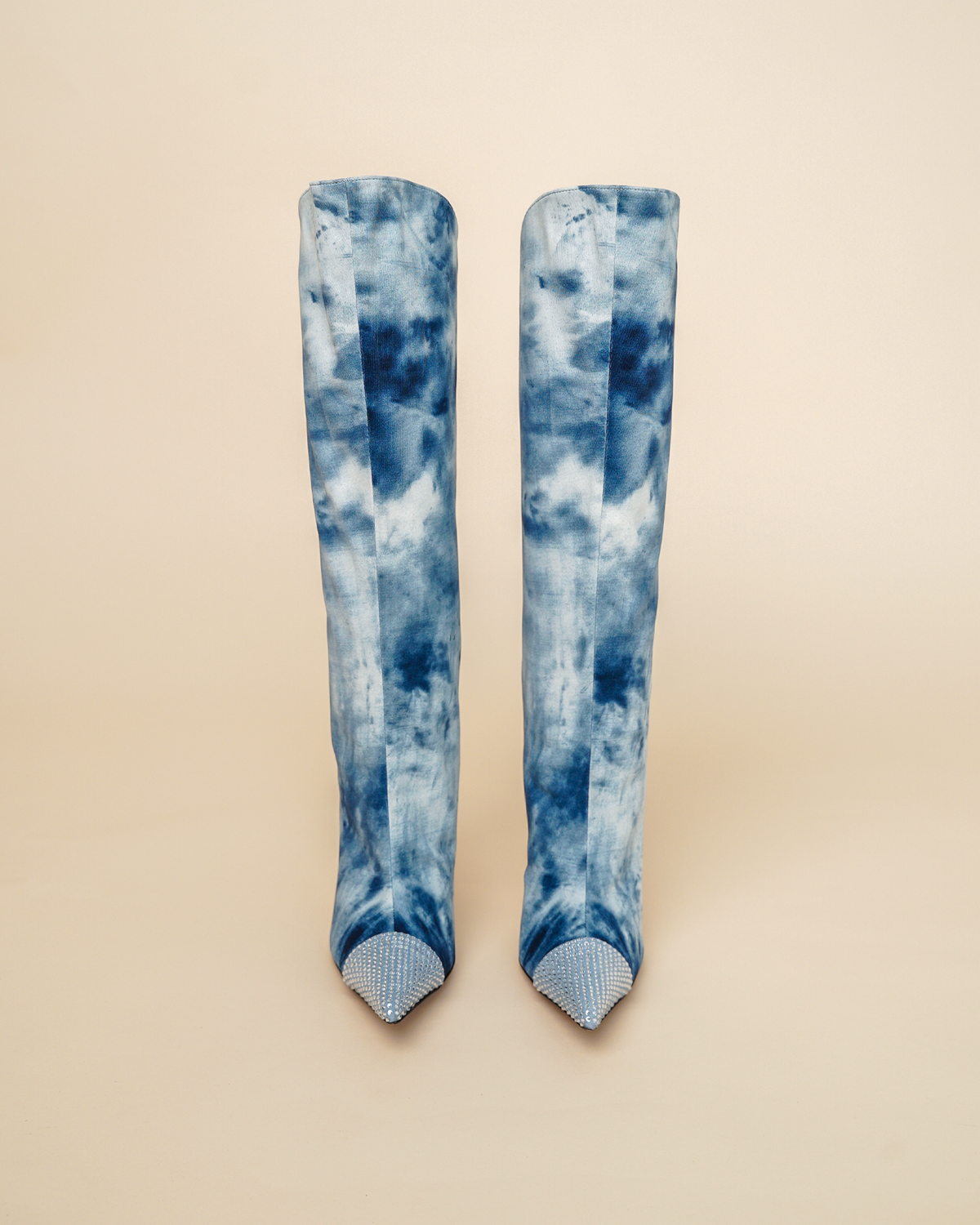 Alexandre Vauthier Raquel 105mm Tie-Dye Denim Knee-High Boots