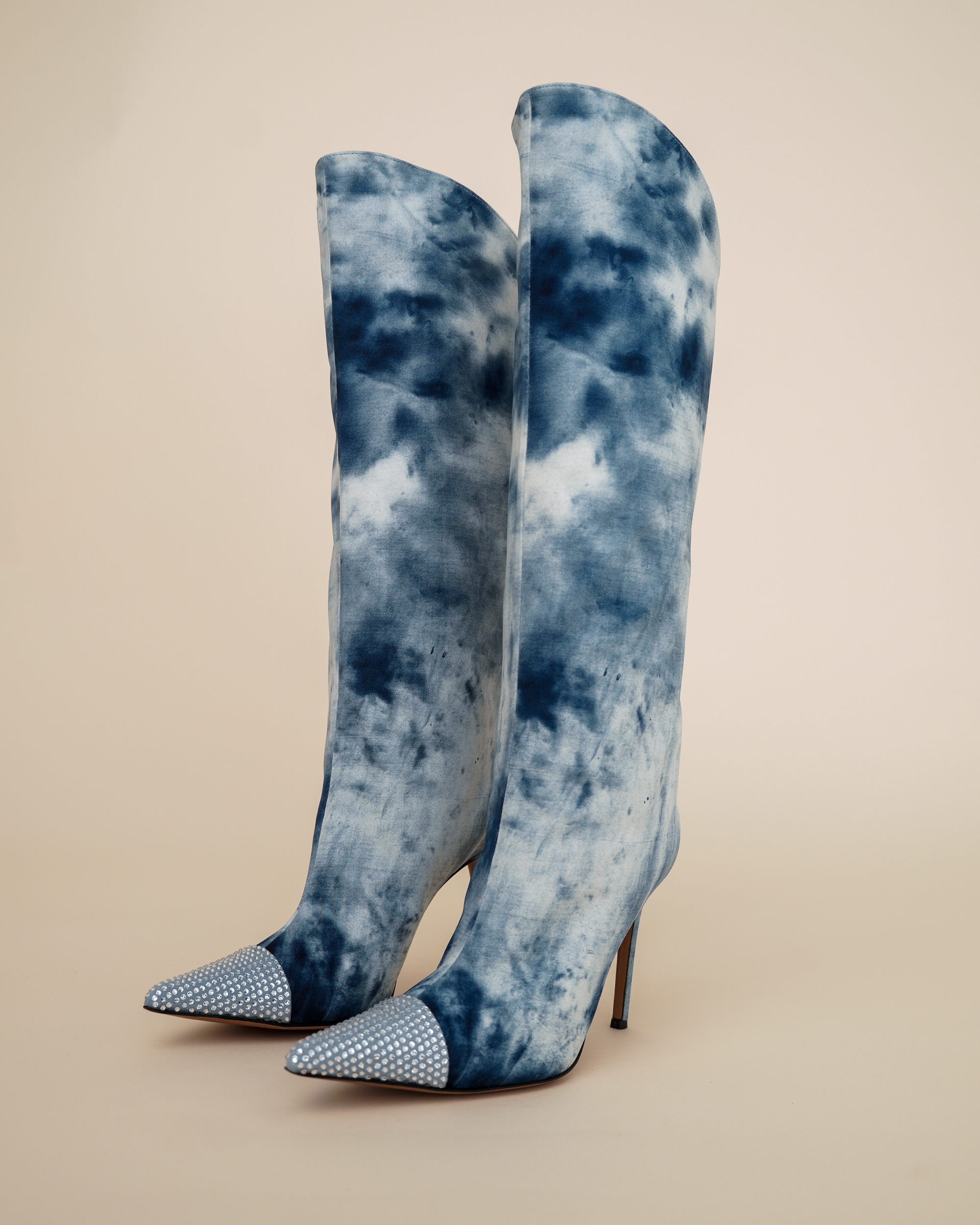 Alexandre Vauthier Raquel 105mm Tie-Dye Denim Knee-High Boots