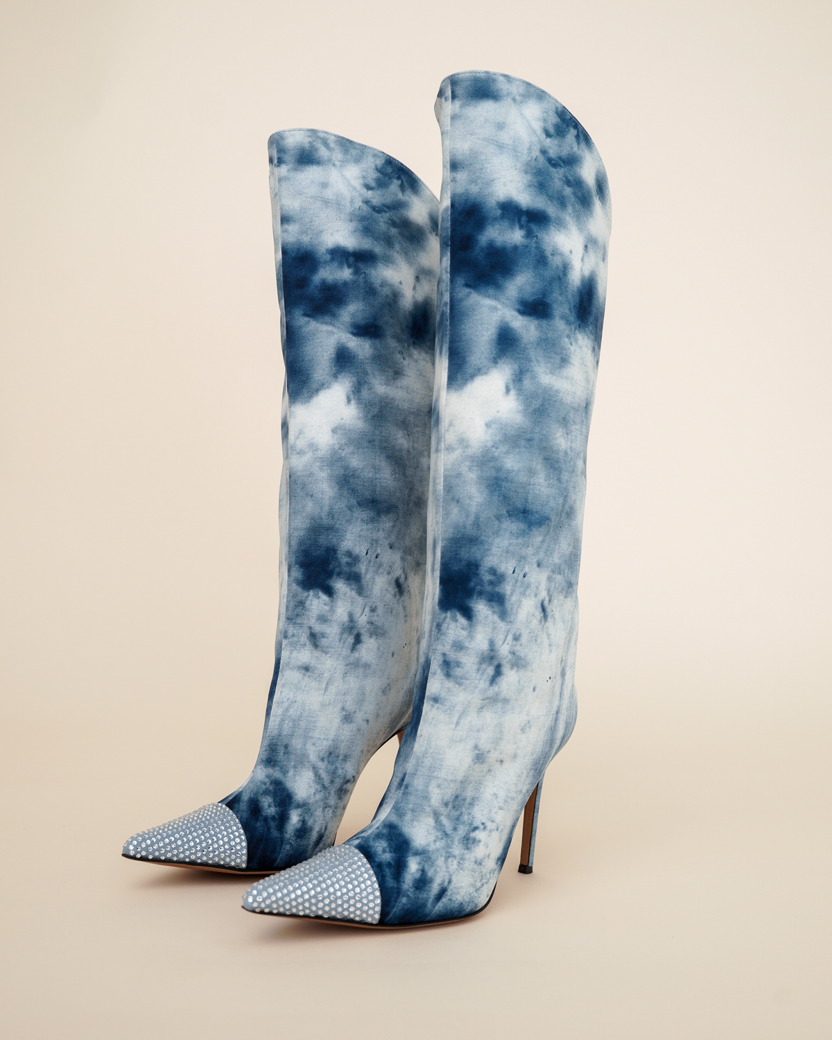 Alexandre Vauthier Raquel 105mm Tie-Dye Denim Knee-High Boots