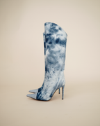 Alexandre Vauthier Raquel 105mm Tie-Dye Denim Knee-High Boots