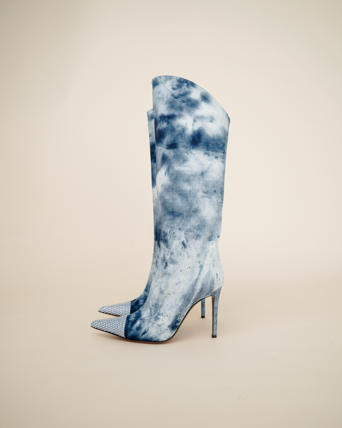 Alexandre Vauthier Raquel 105mm Tie-Dye Denim Knee-High Boots