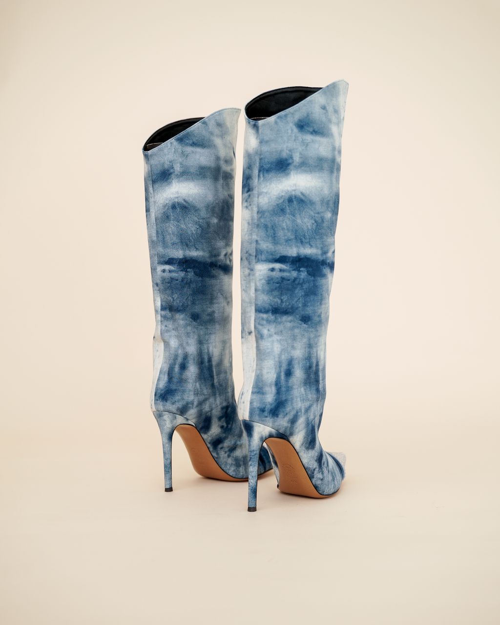 Alexandre Vauthier Raquel 105mm Tie-Dye Denim Knee-High Boots