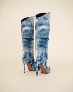 Alexandre Vauthier Raquel 105mm Tie-Dye Denim Knee-High Boots