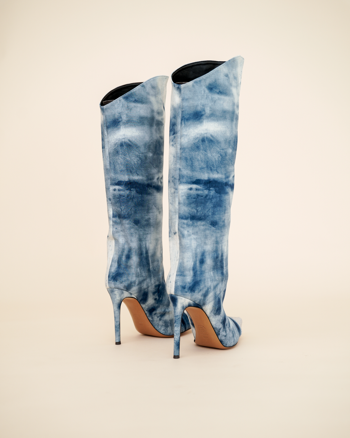 Alexandre Vauthier Raquel 105mm Tie-Dye Denim Knee-High Boots