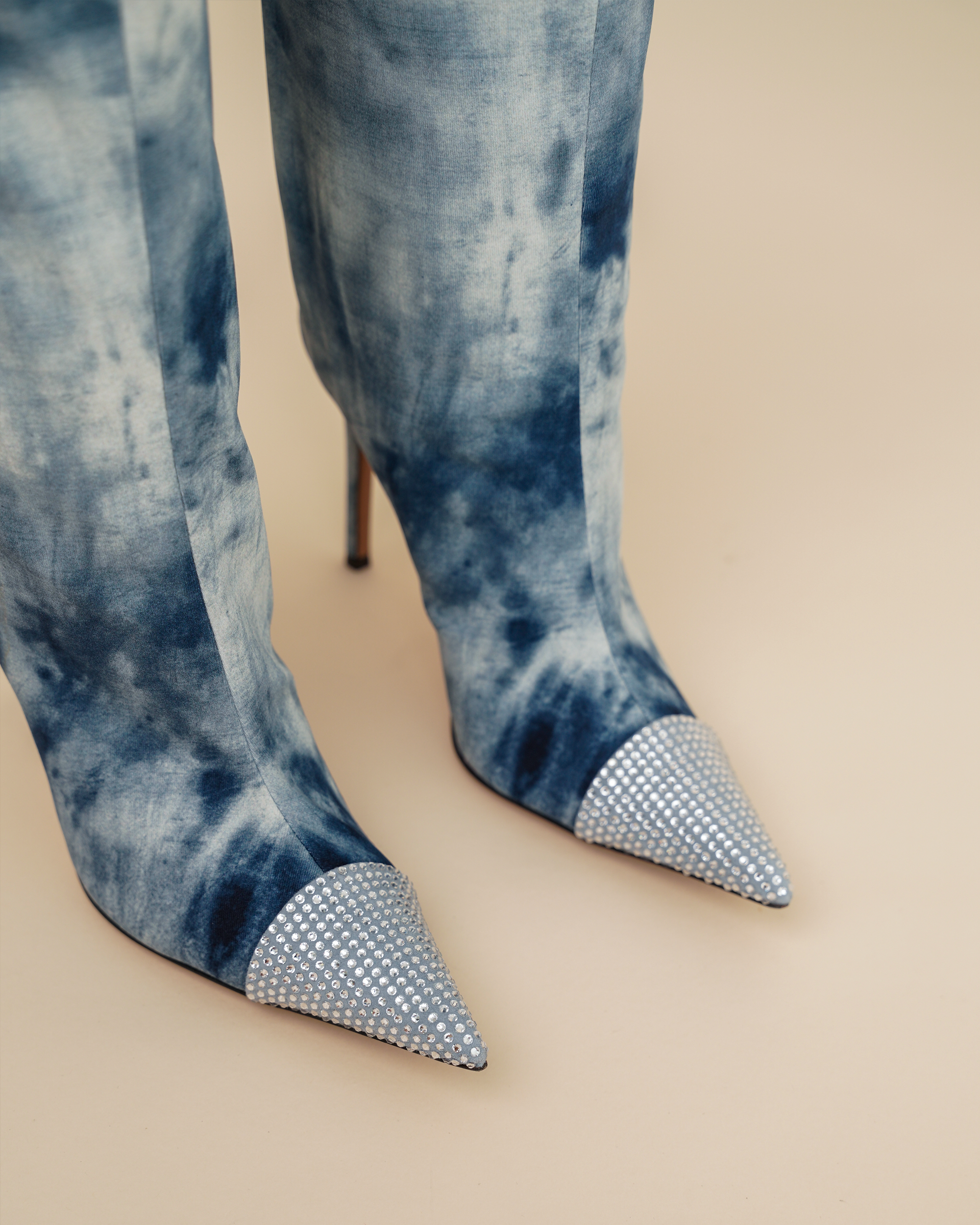 Alexandre Vauthier Raquel 105mm Tie-Dye Denim Knee-High Boots