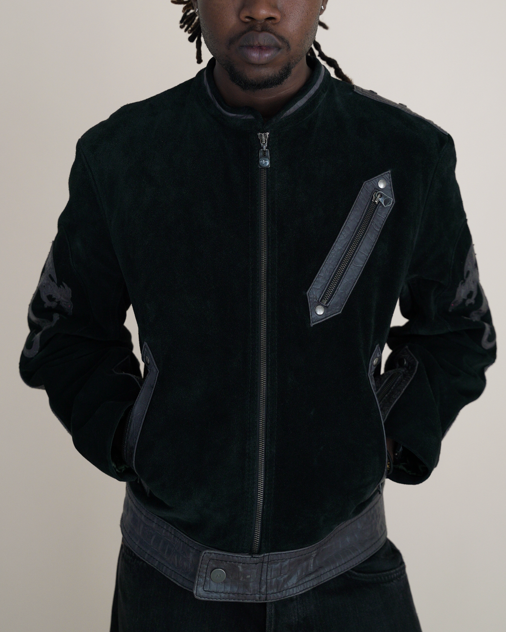 Archival Armani Jeans FW1998 “Dragon Hide” Suede Moto Jacket