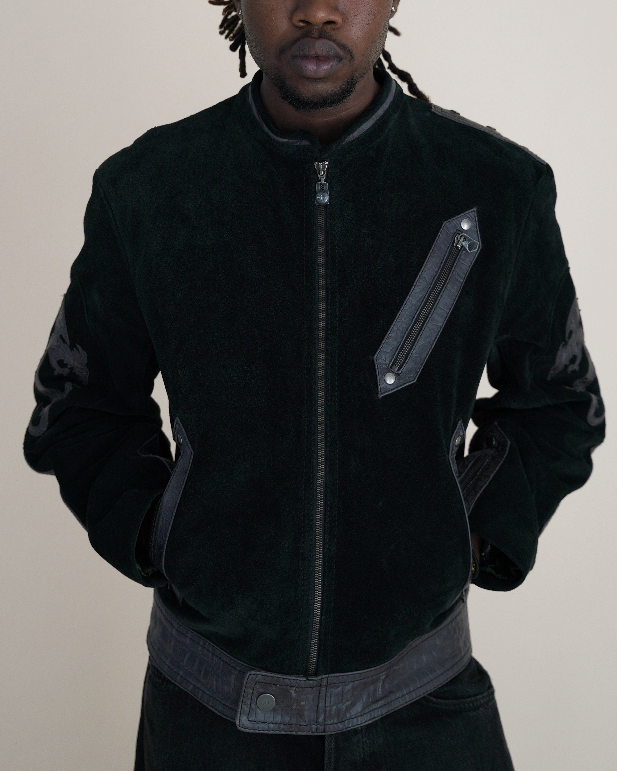 Archival Armani Jeans FW1998 “Dragon Hide” Suede Moto Jacket