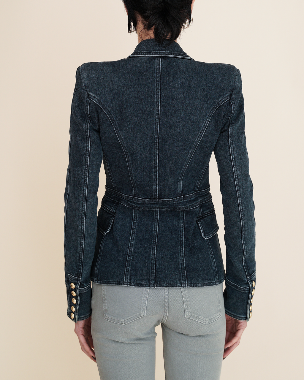 Balmain Double-Breasted 6-Button Denim Blazer