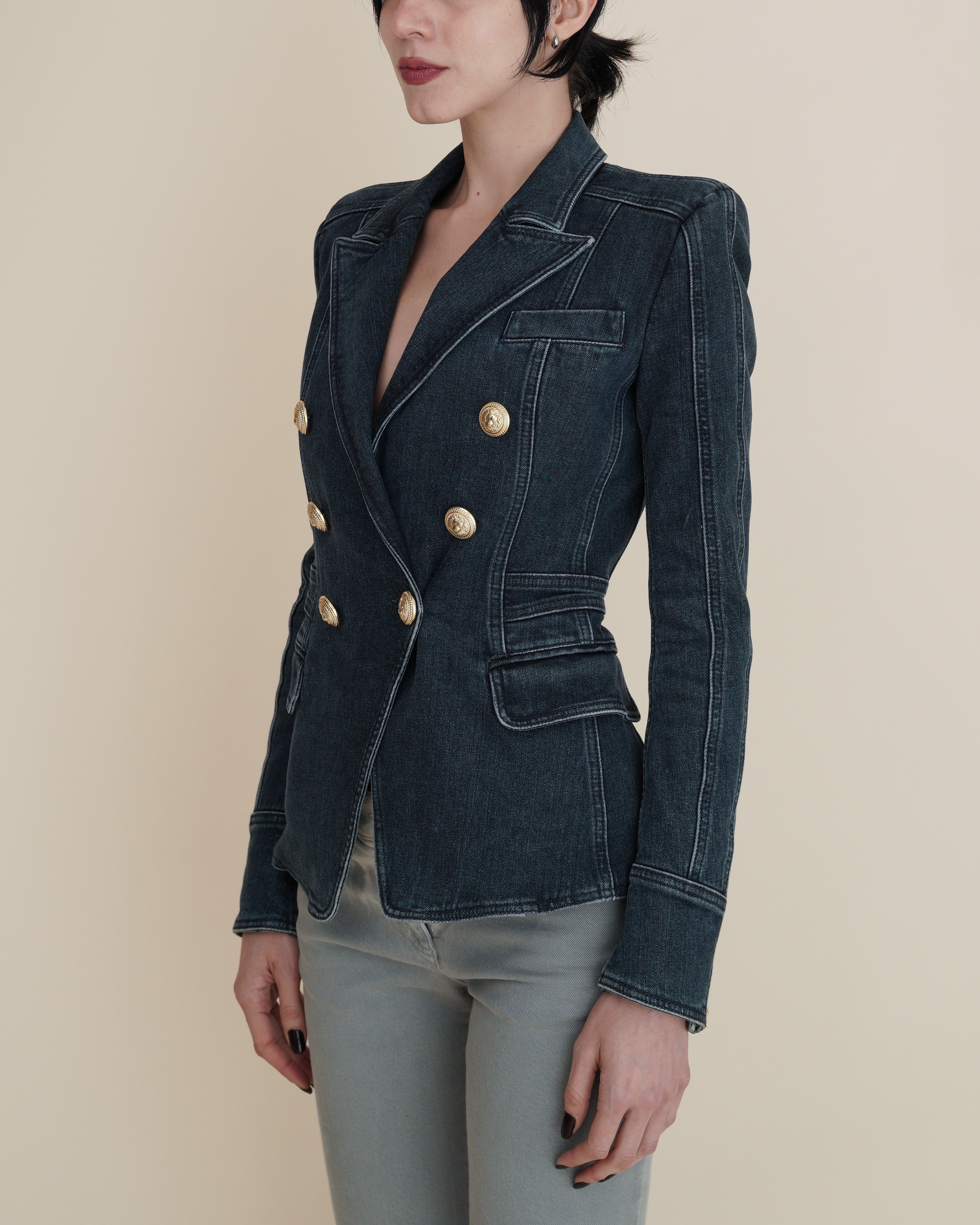 Balmain Double-Breasted 6-Button Denim Blazer