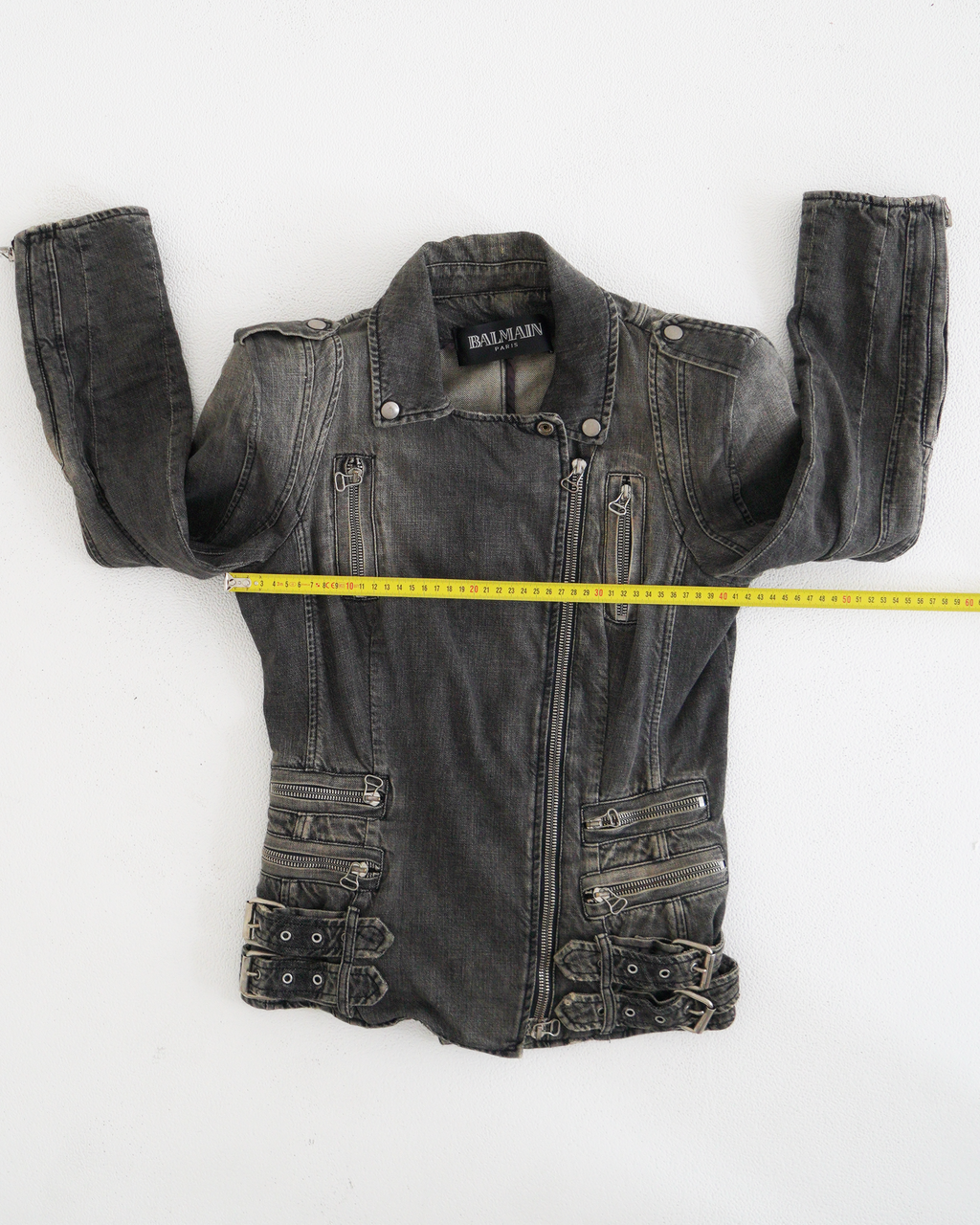 Balmain faded denim biker jacket