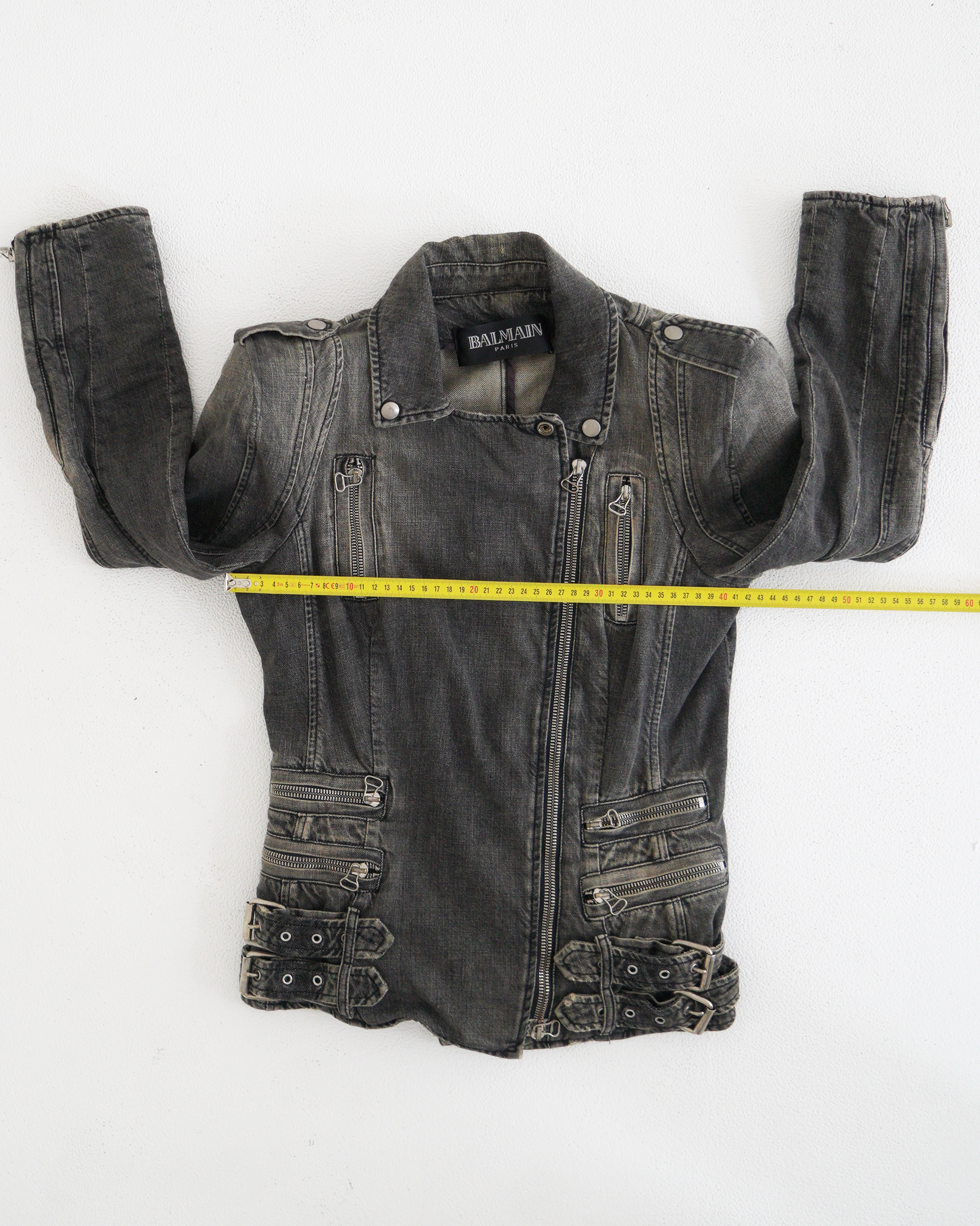 Balmain faded denim biker jacket