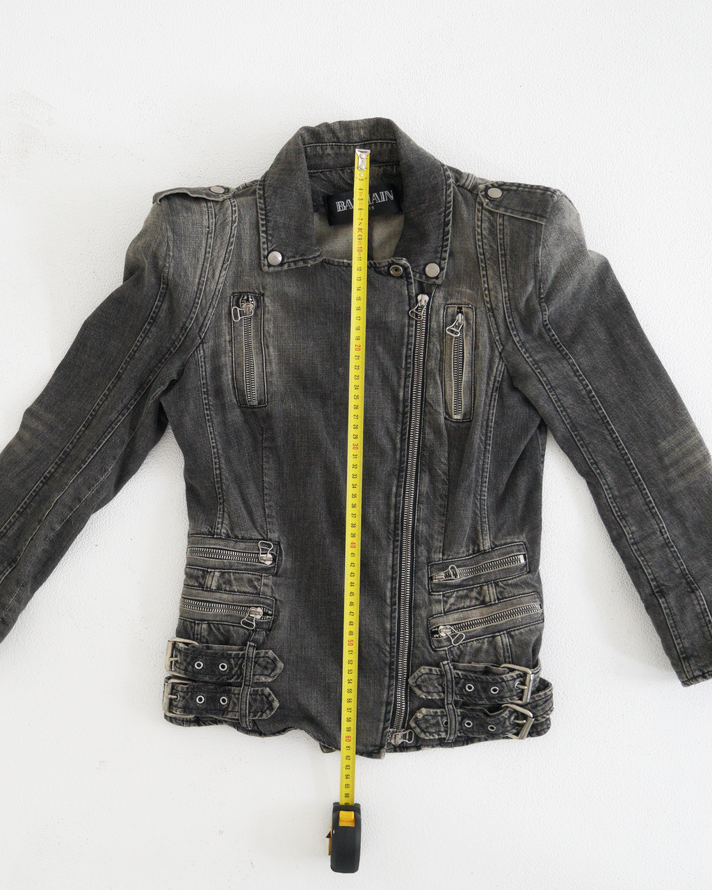 Balmain faded denim biker jacket