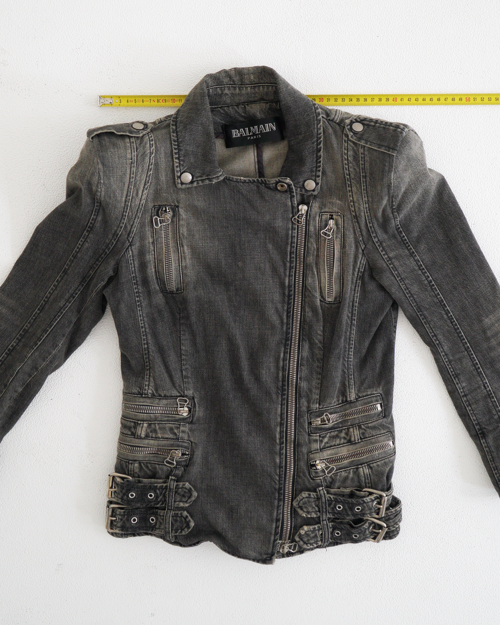 Balmain faded denim biker jacket