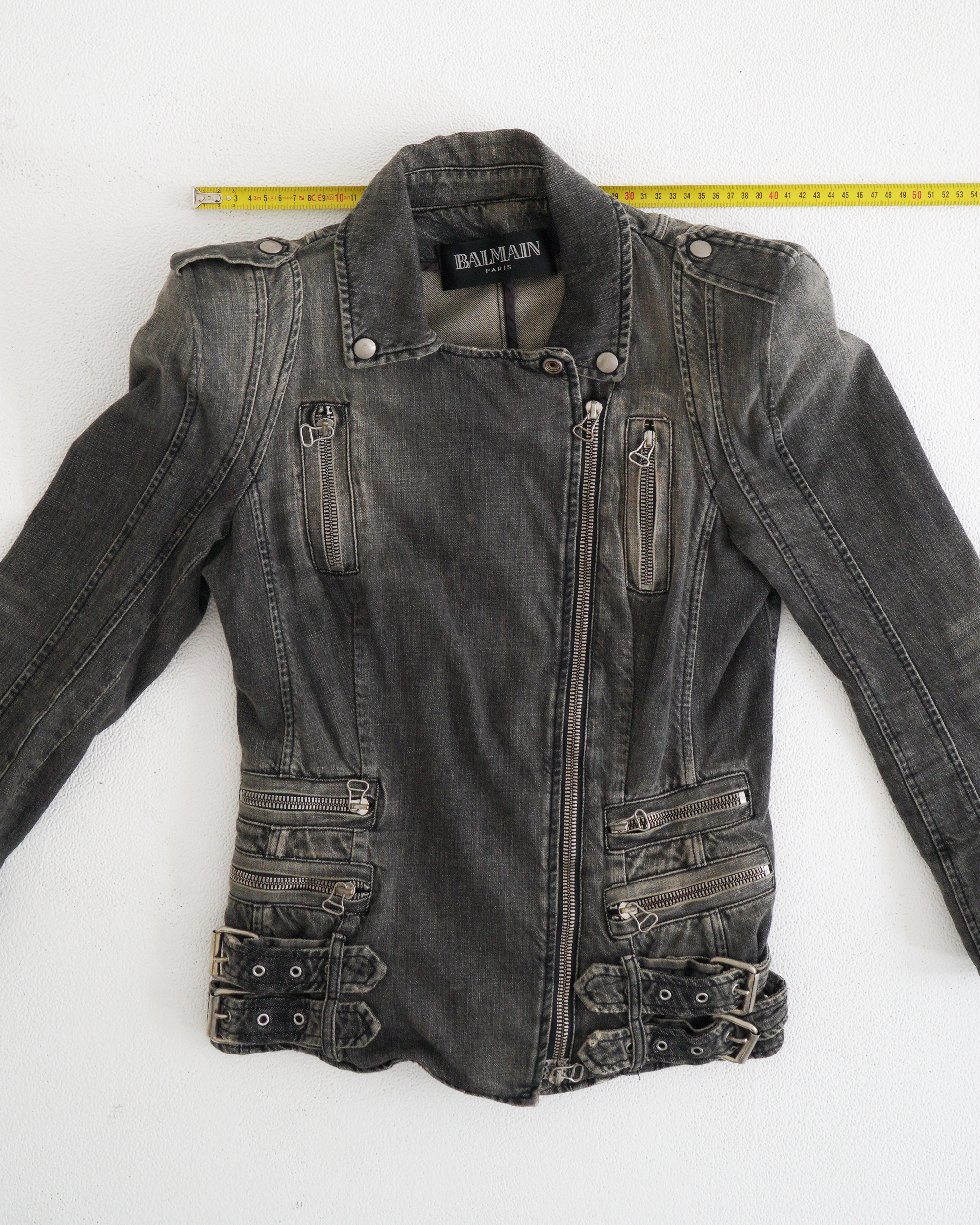 Balmain faded denim biker jacket