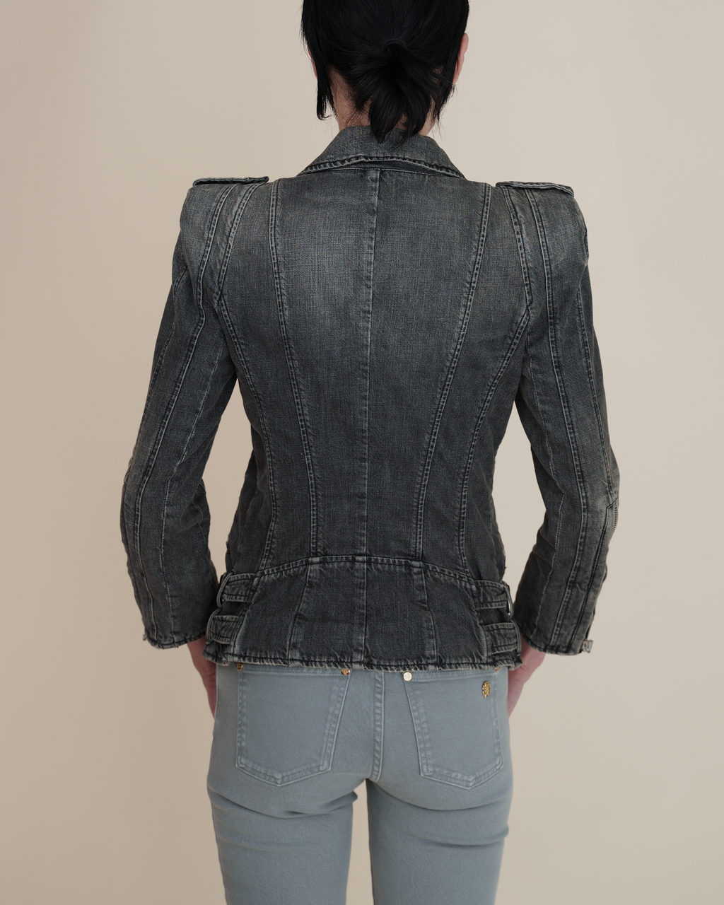 Balmain Faded Denim Biker Jacket