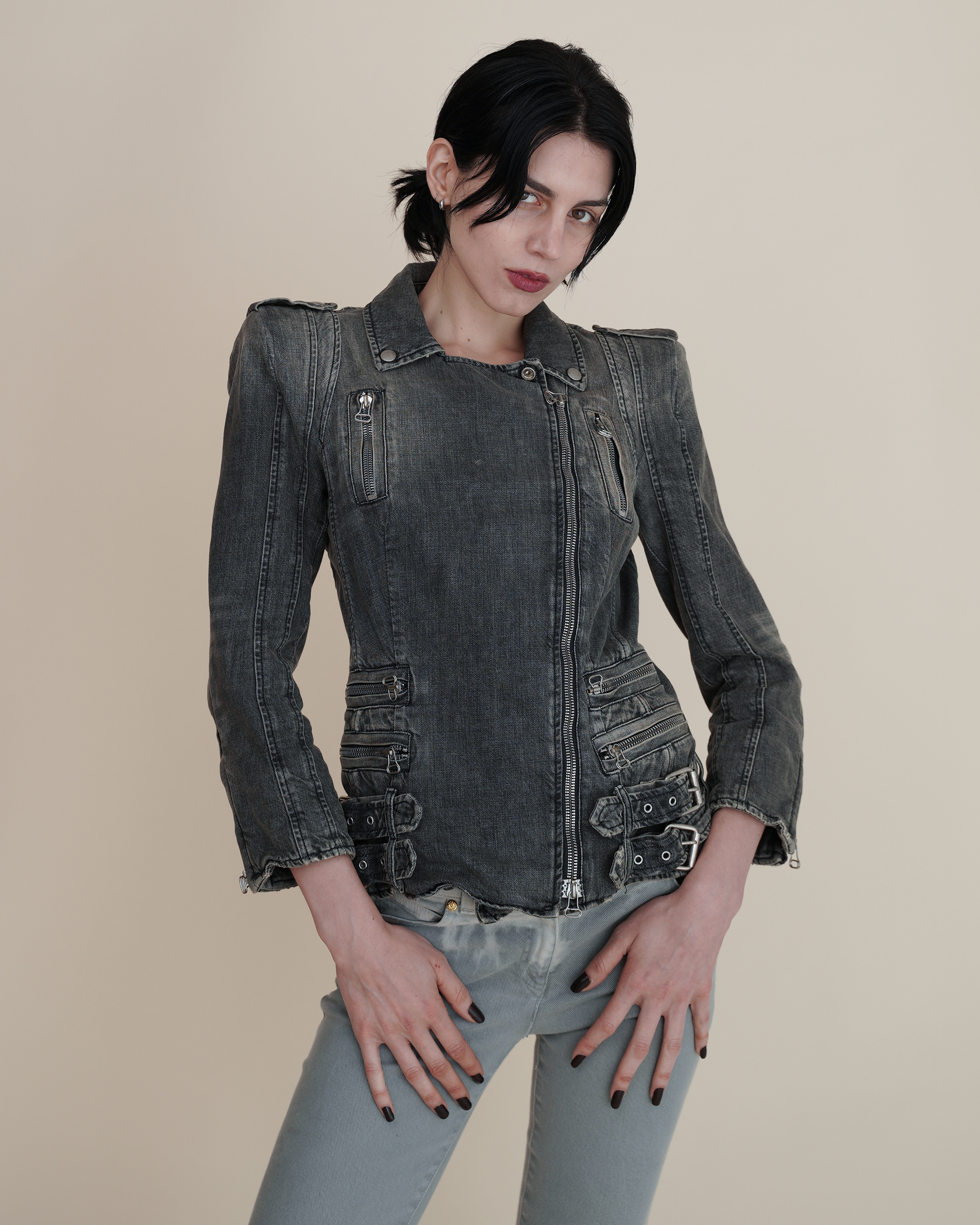 Balmain Faded Denim Biker Jacket