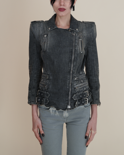 Balmain Faded Denim Biker Jacket