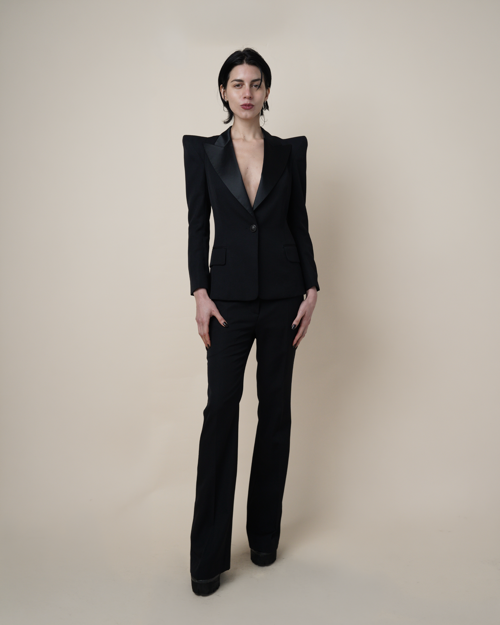 Balmain Sculptural Pagoda-Shoulder Tuxedo Suit