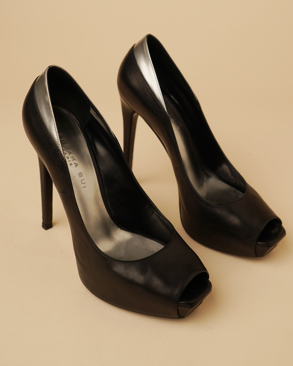 Barbara Bui black leather platform pumps