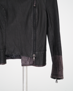Empresa Asymmetric Lambskin and Python-Trim Leather Jacket