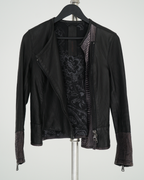 Empresa Asymmetric Lambskin and Python-Trim Leather Jacket