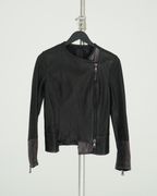 Empresa Asymmetric Lambskin and Python-Trim Leather Jacket