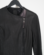 Empresa Asymmetric Lambskin and Python-Trim Leather Jacket