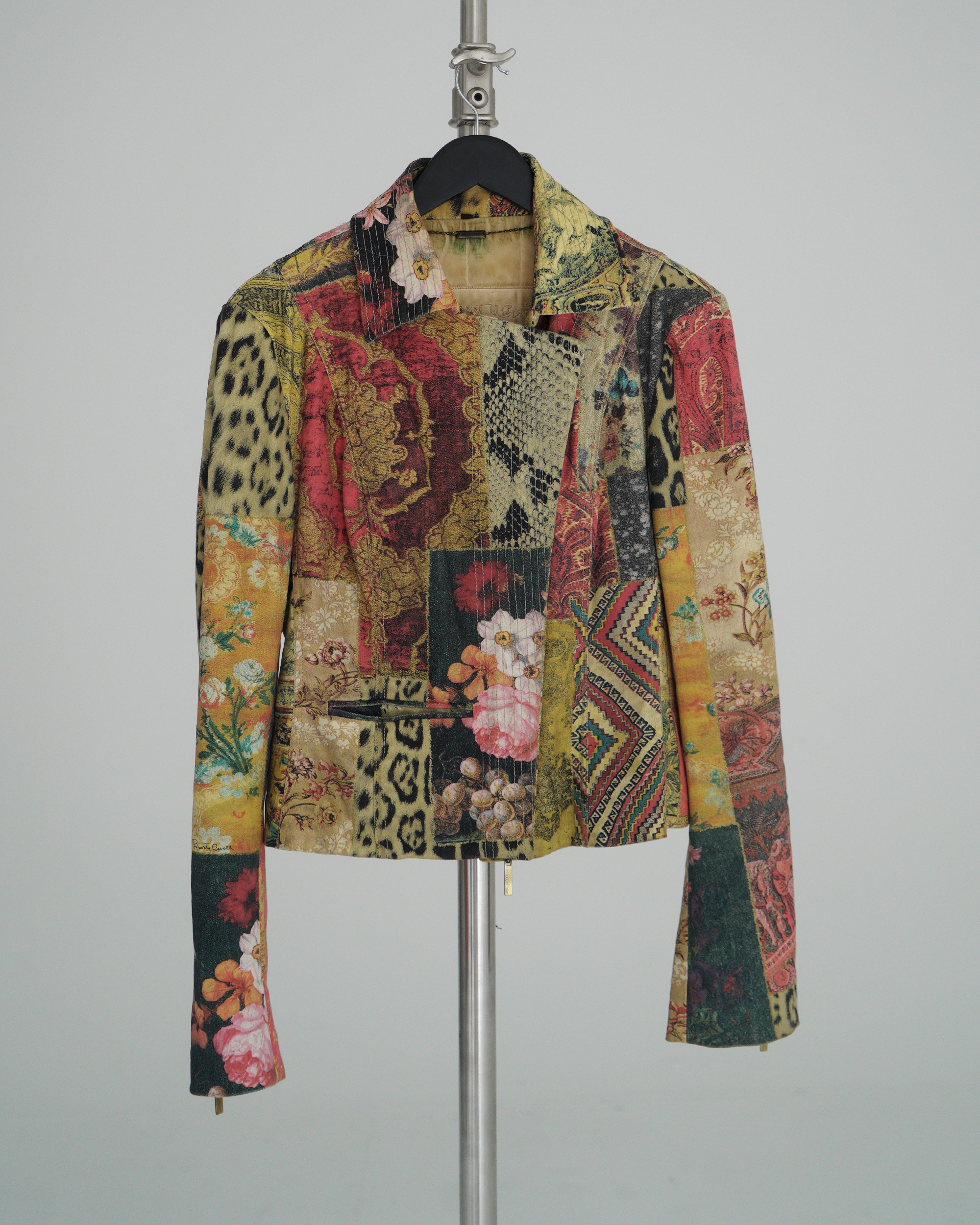 Roberto Cavalli "Patchwork" print biker jacket
