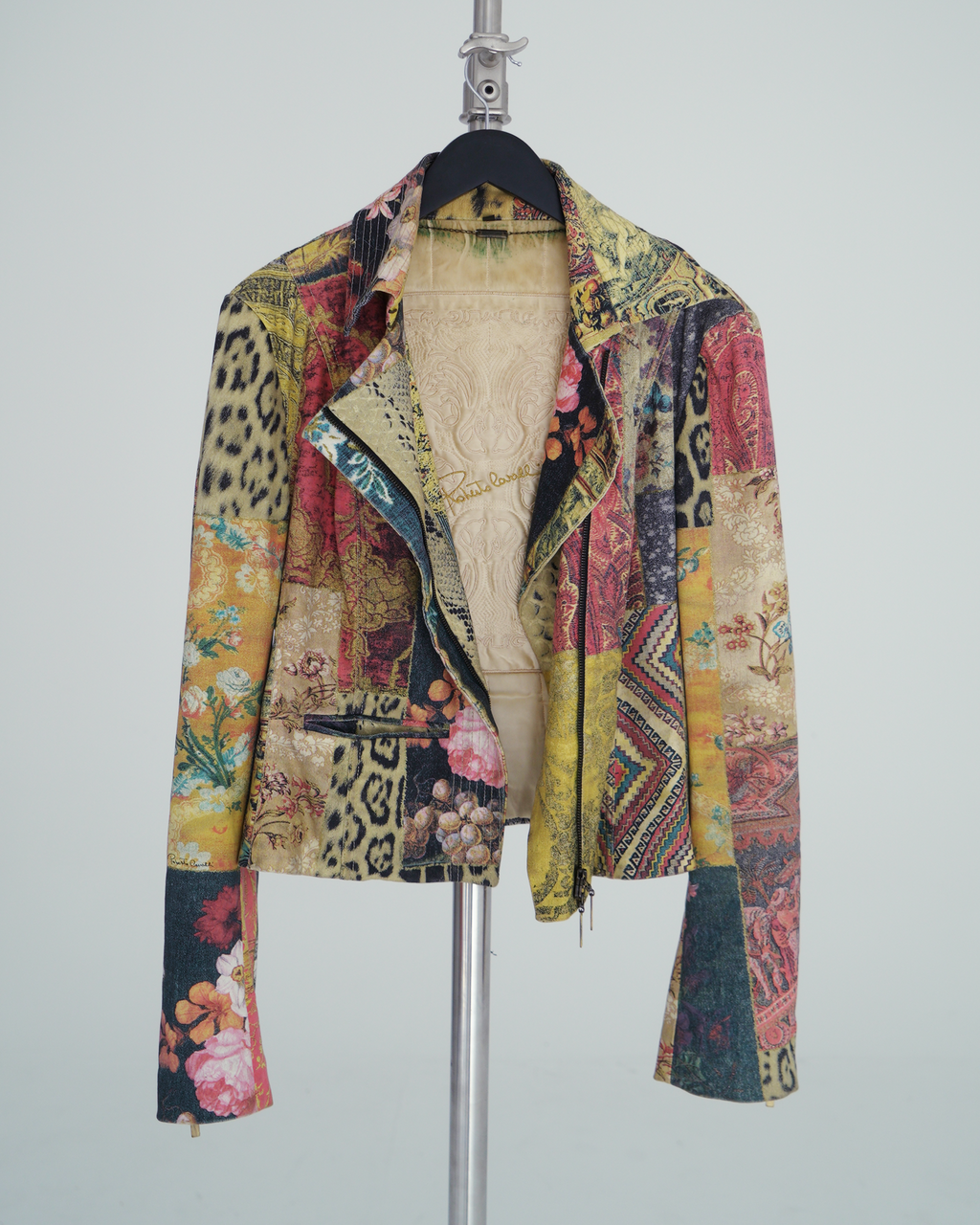 Roberto Cavalli "Patchwork" print biker jacket