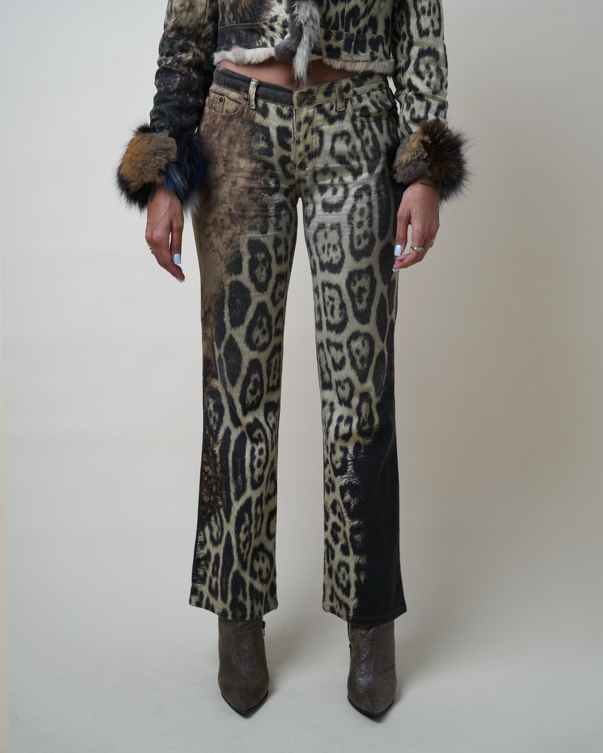 Roberto Cavalli A/W 2001 Two-Piece Denim and Fur Set