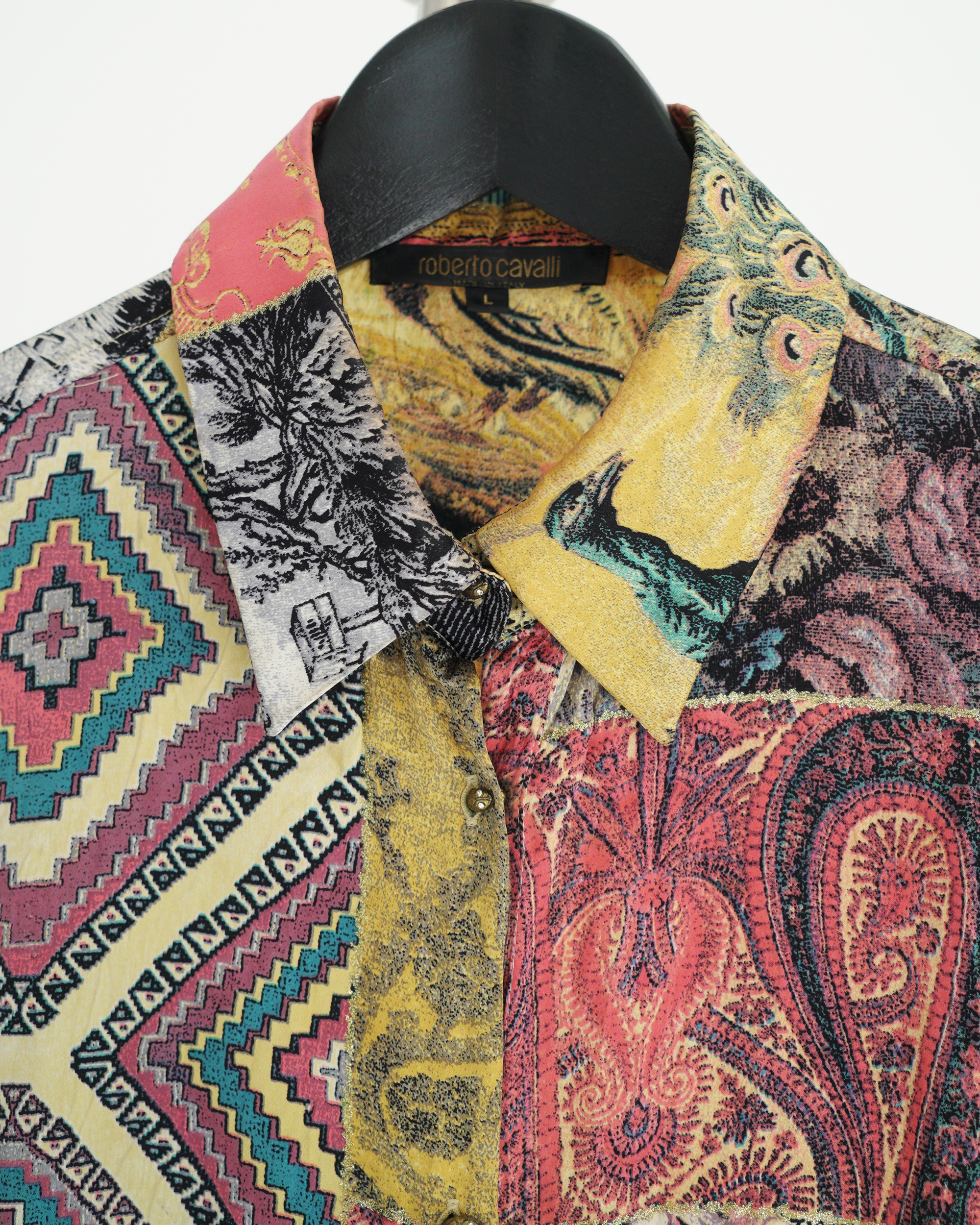 Roberto Cavalli "Patchwork" print silk blouse