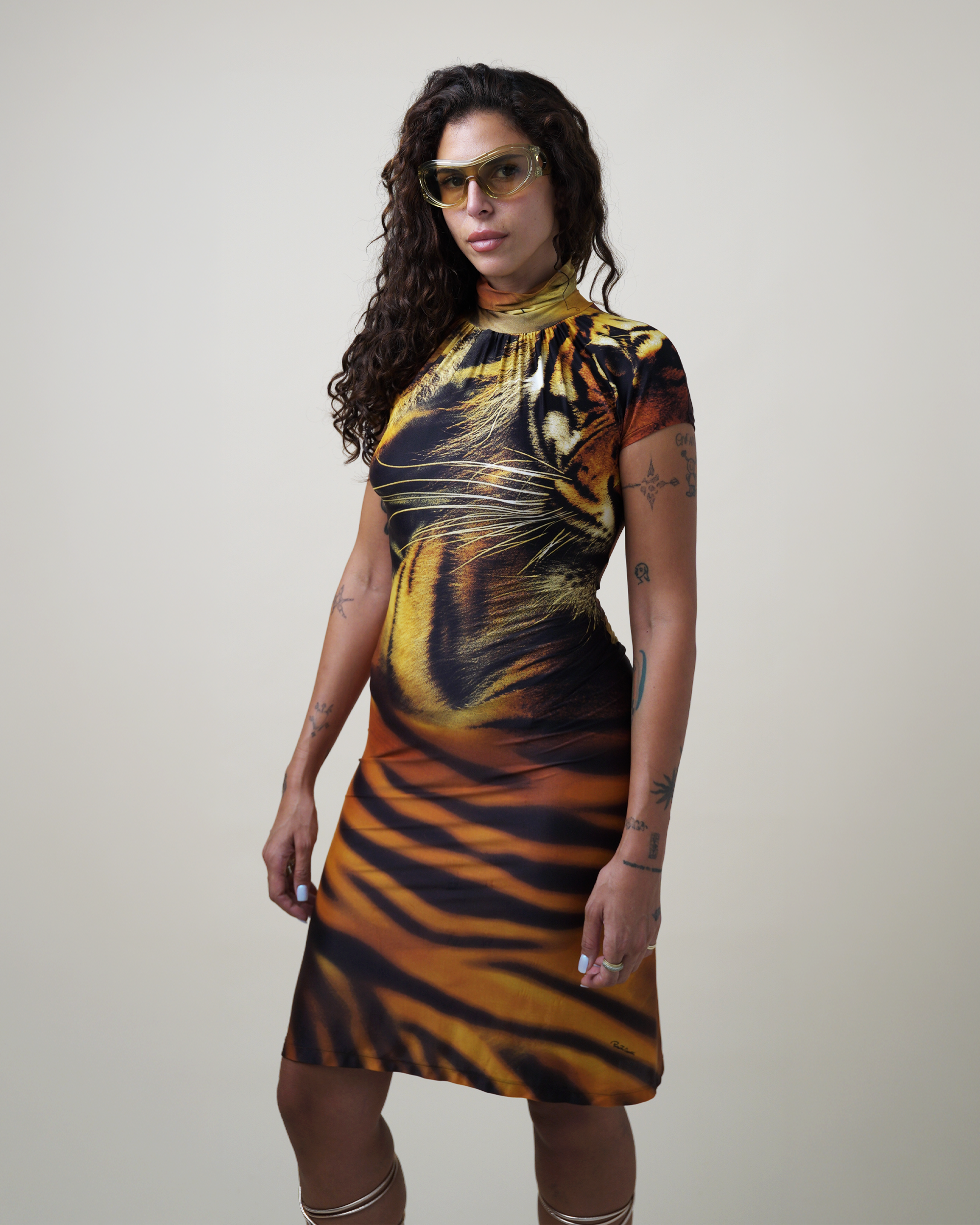 Roberto Cavalli A/W 2001 Tiger Print Midi Dress