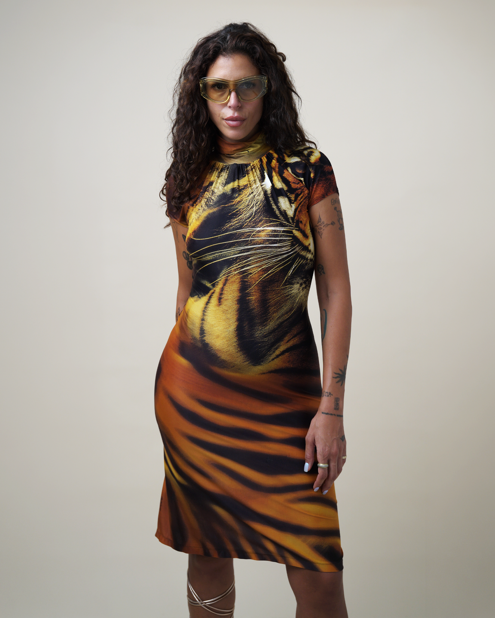Roberto Cavalli A/W 2001 Tiger Print Midi Dress