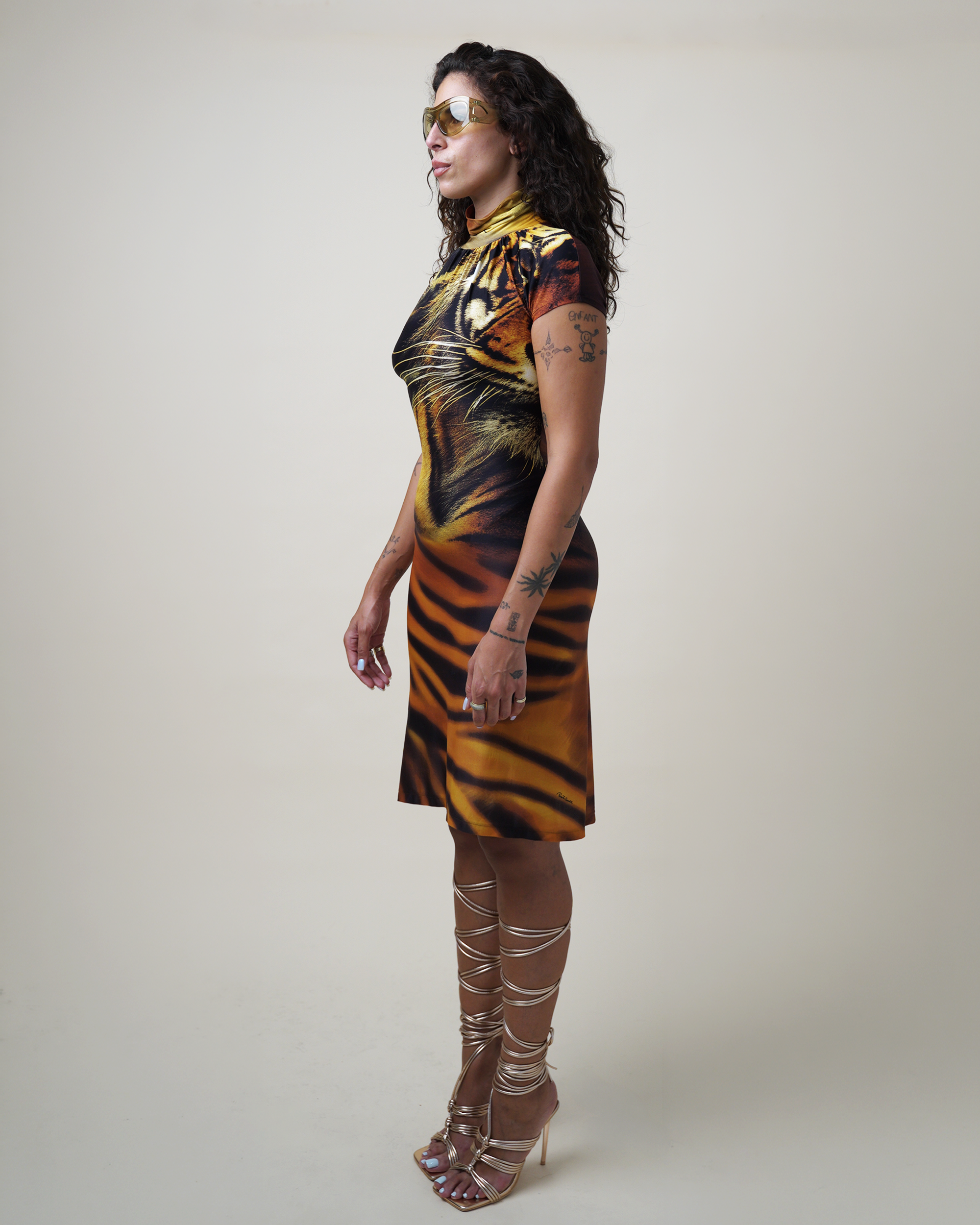 Roberto Cavalli A/W 2001 Tiger Print Midi Dress