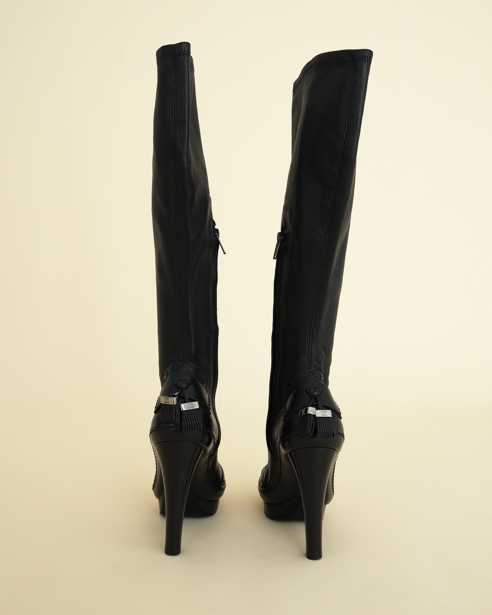 Celine A/W 2008 Brogue Wingtip Knee-High Stiletto Boots