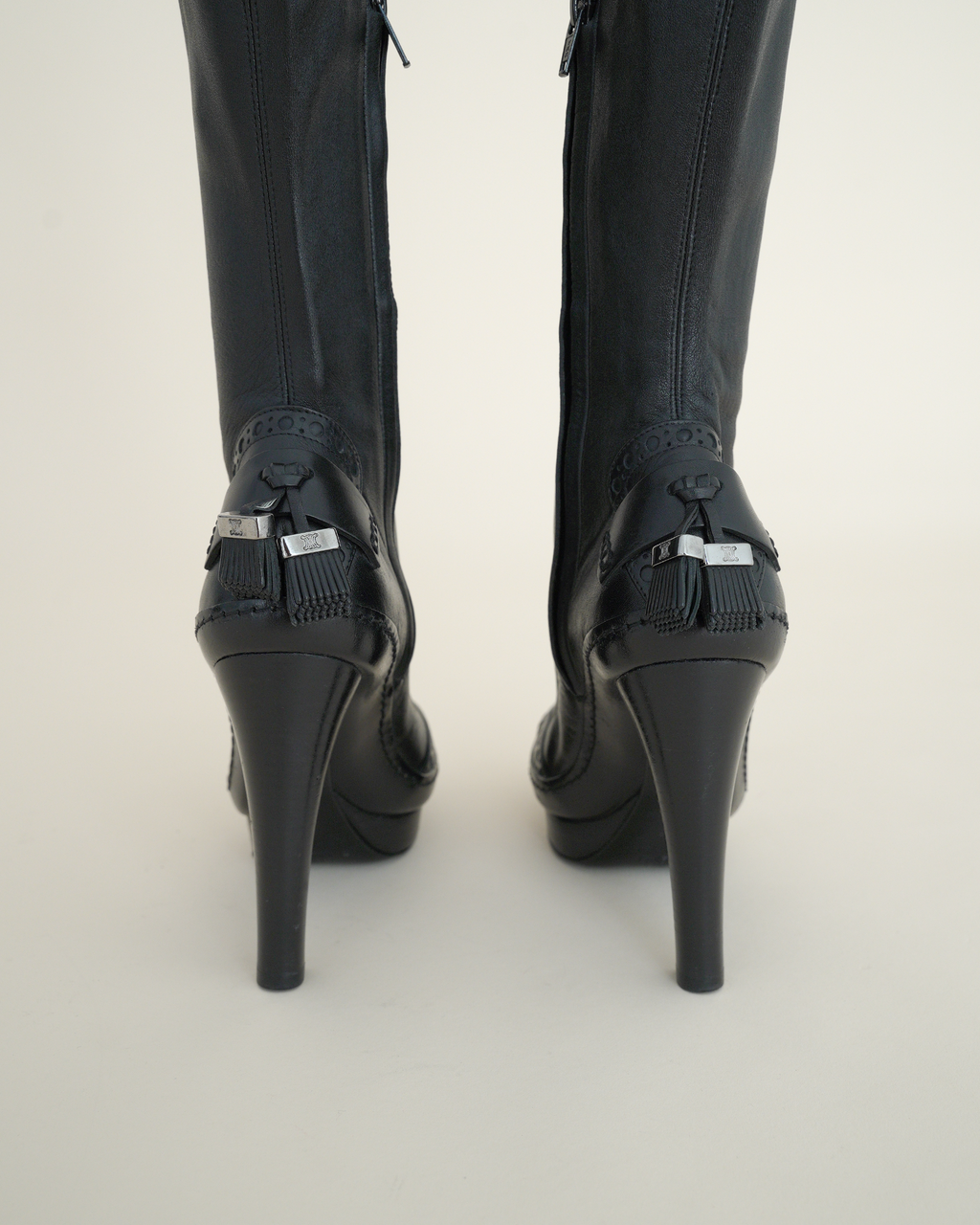Celine A/W 2008 Brogue Wingtip Knee-High Stiletto Boots