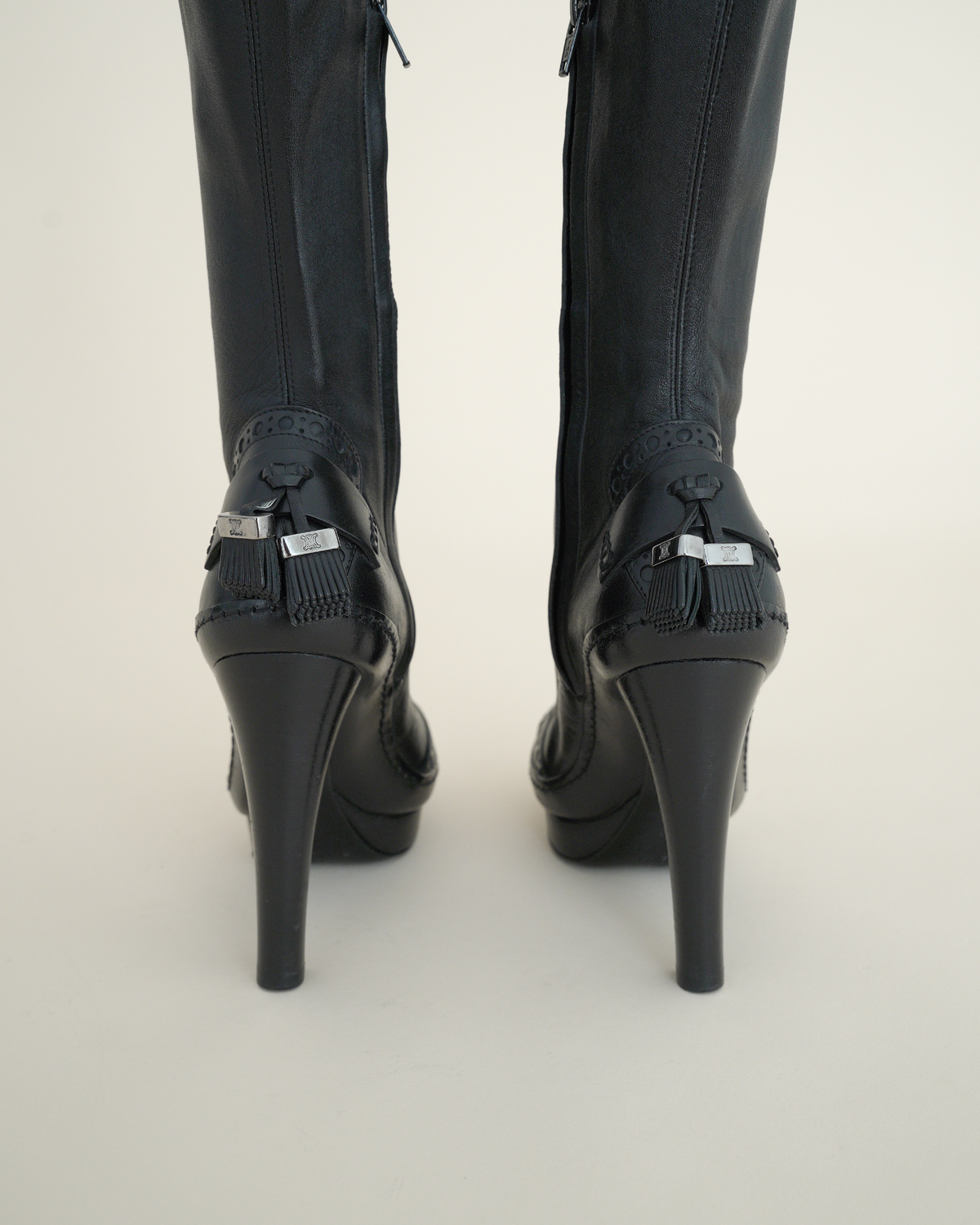 Celine A/W 2008 Brogue Wingtip Knee-High Stiletto Boots