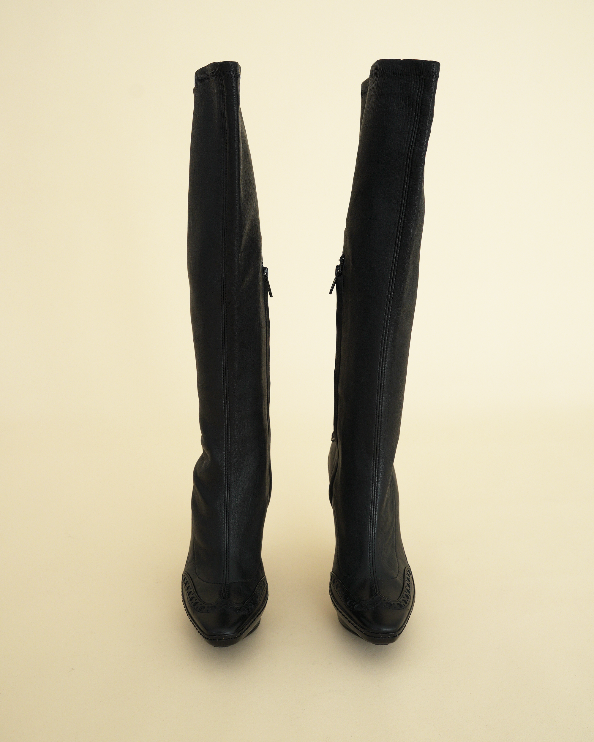 Celine A/W 2008 Brogue Wingtip Knee-High Stiletto Boots