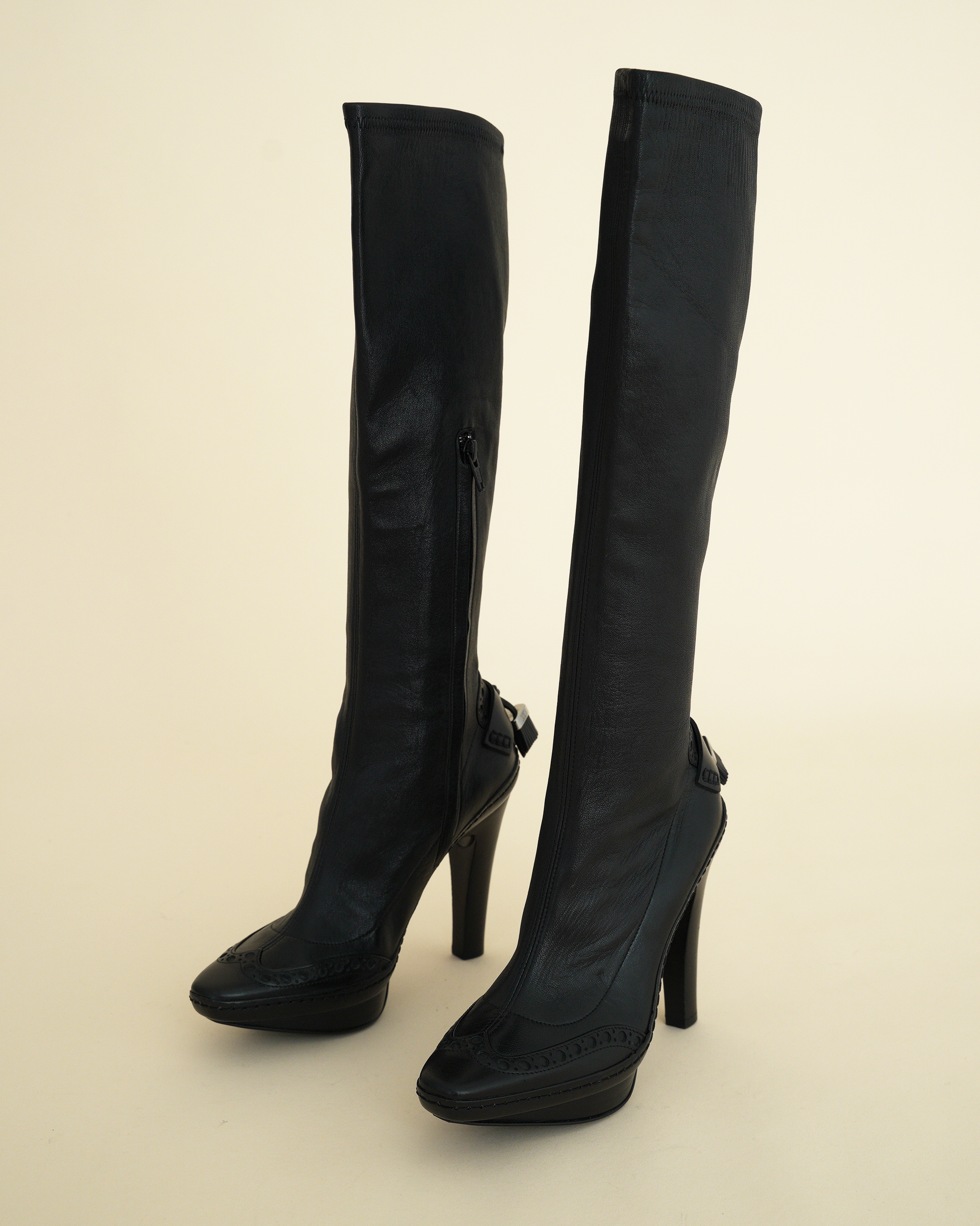 Celine A/W 2008 Brogue Wingtip Knee-High Stiletto Boots