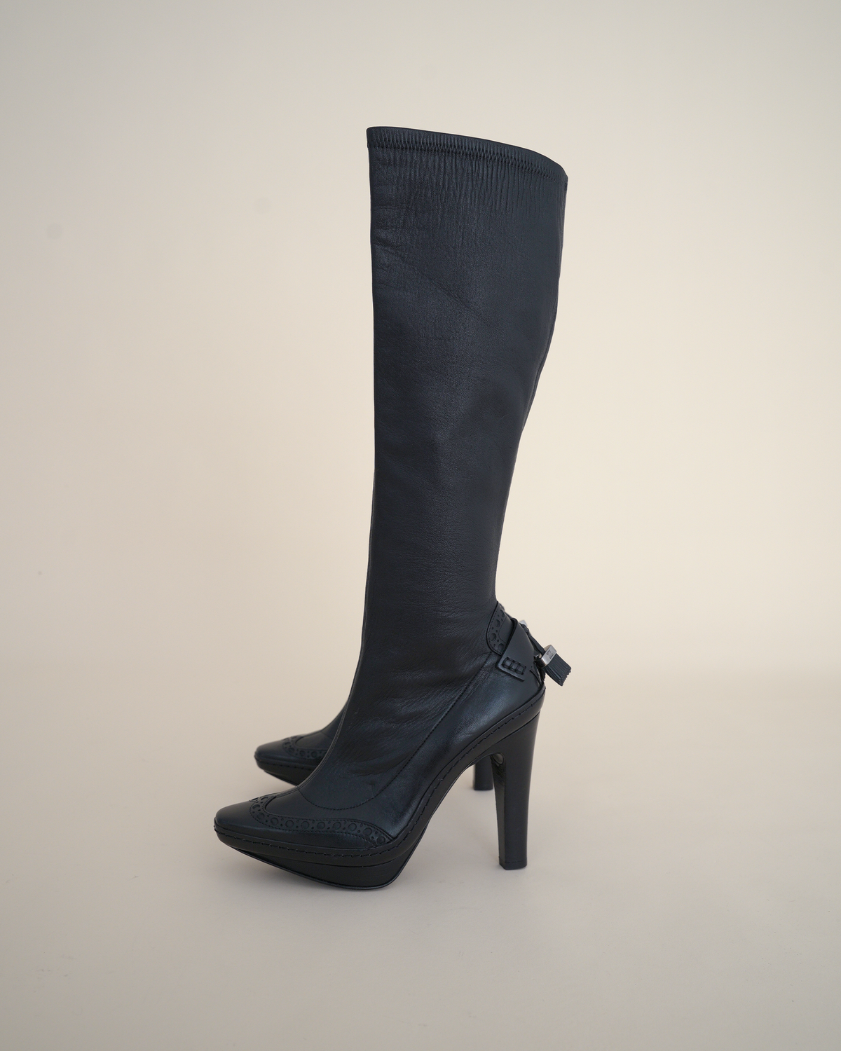 Celine A/W 2008 Brogue Wingtip Knee-High Stiletto Boots