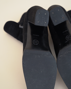 Chanel Suede Buckle Block-Heel Ankle Boots