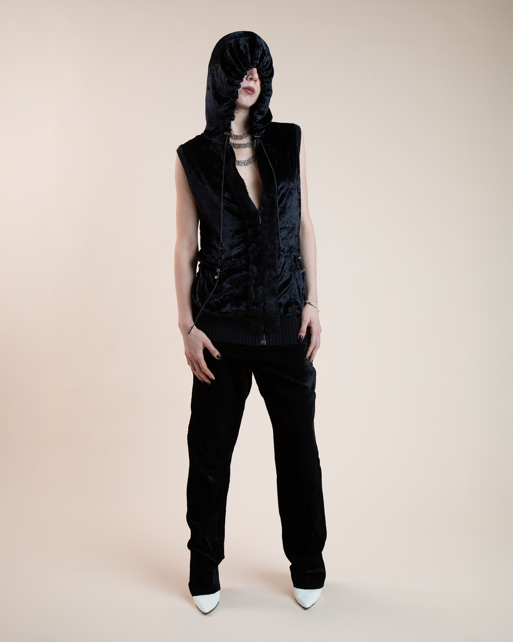 Christian Dior Boutique by John Galliano black sleeveless hoodie vest.