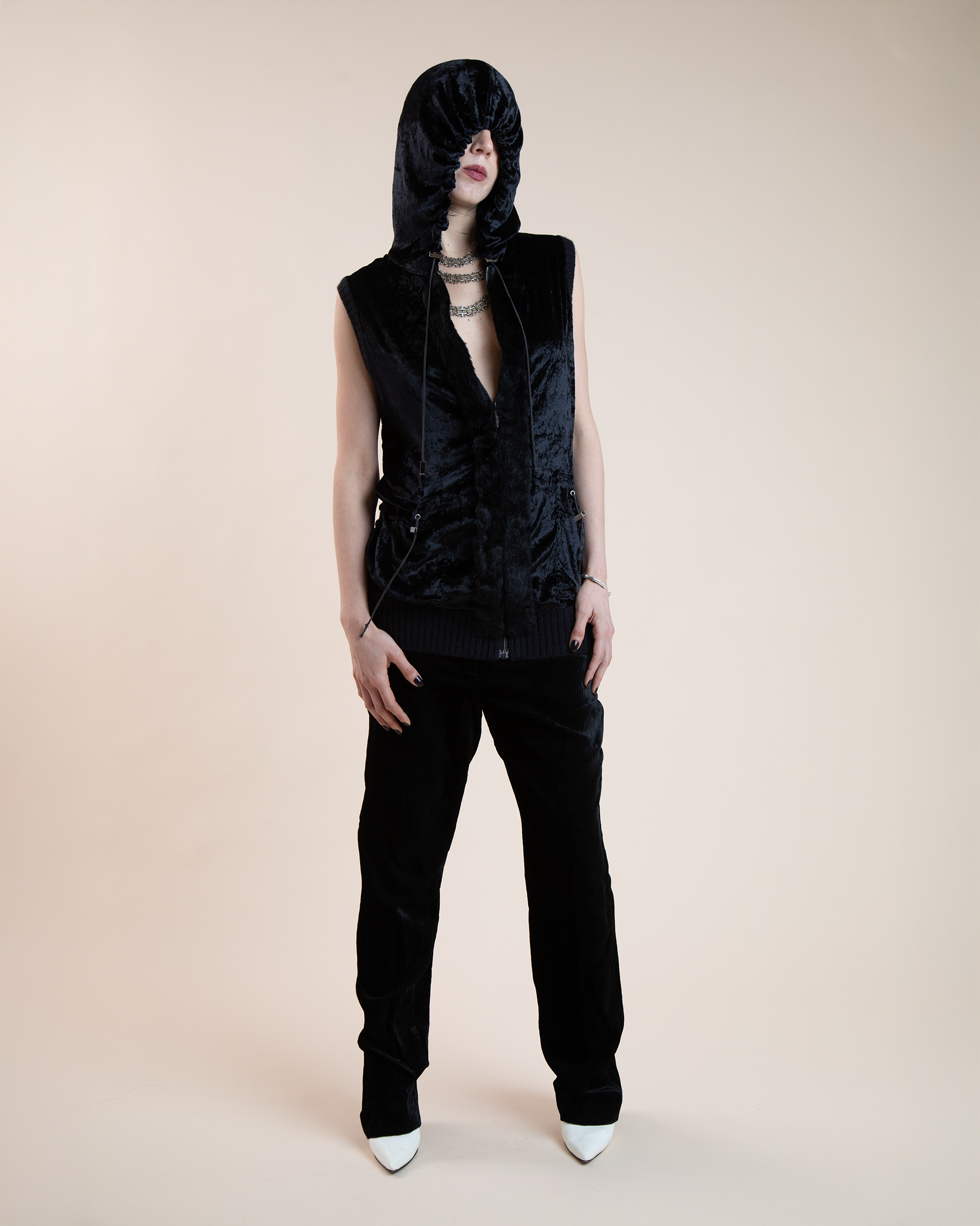 Christian Dior Boutique by John Galliano black sleeveless hoodie vest.