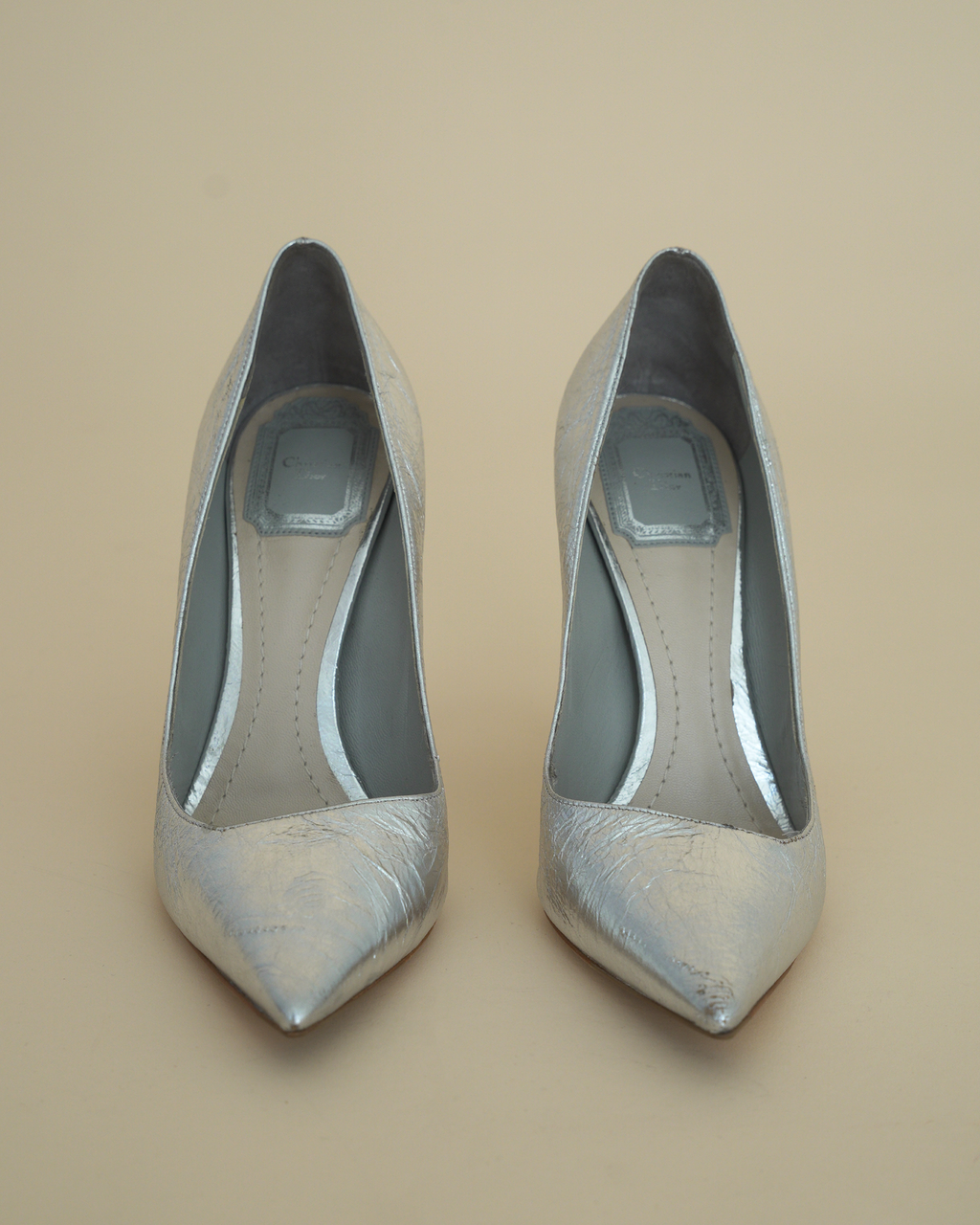 Christian Dior silver crinkle leather “Songe” pumps
