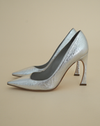 Christian Dior silver crinkle leather “Songe” pumps