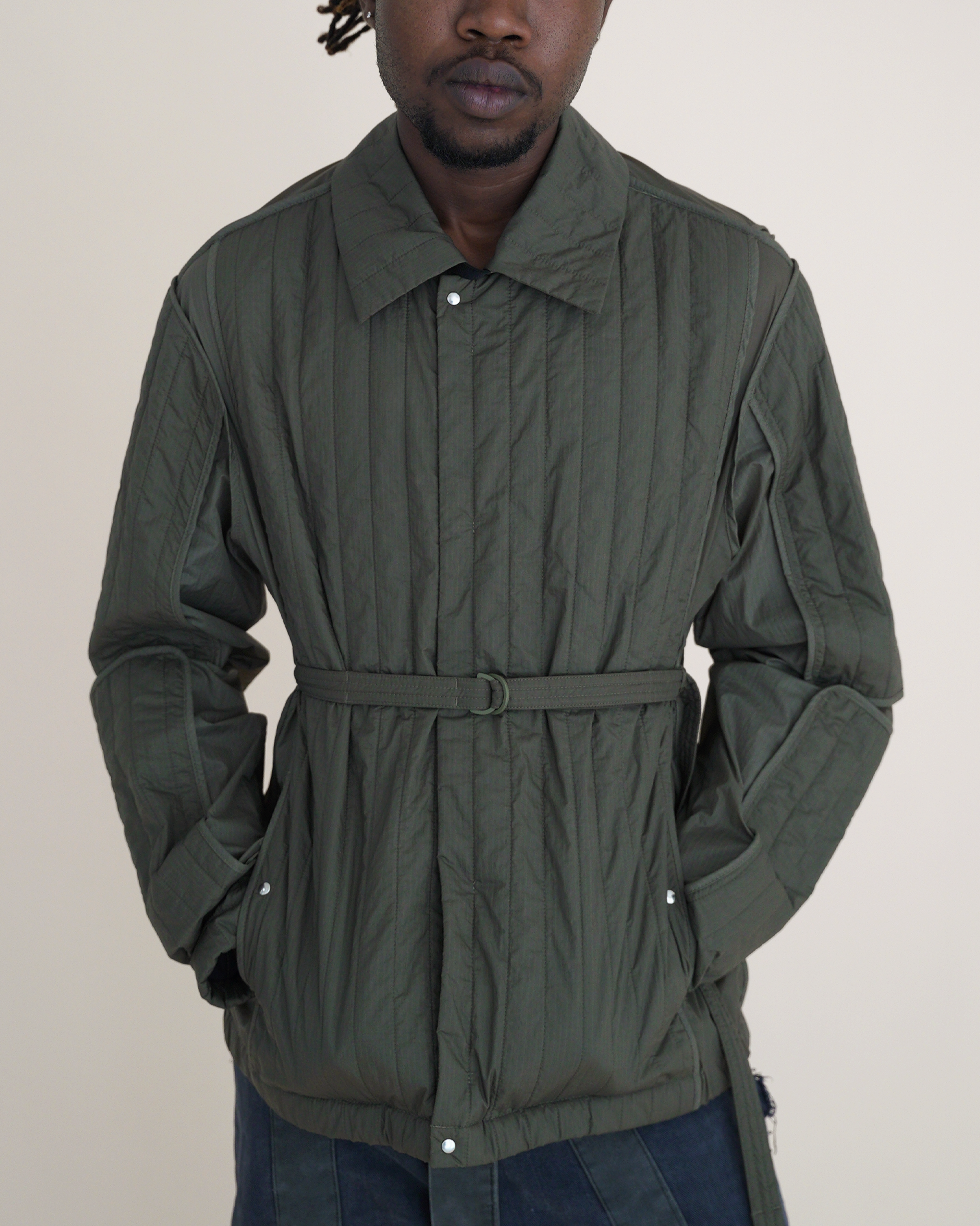 Craig Green Belted Quilted Worker Jacket — Olive Green
