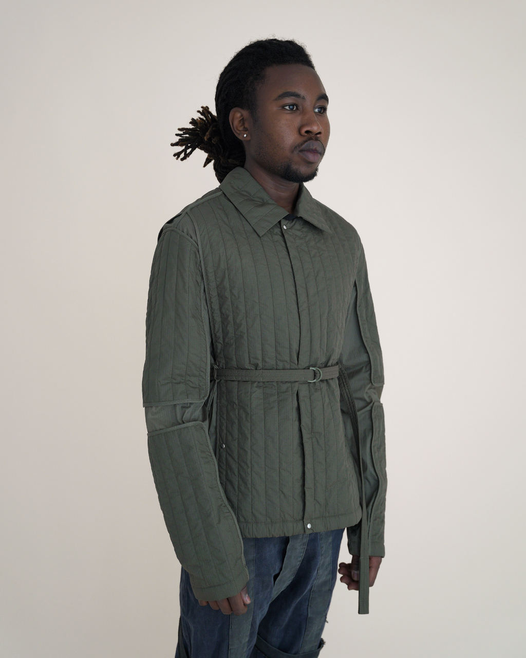 Craig Green Belted Quilted Worker Jacket — Olive Green
