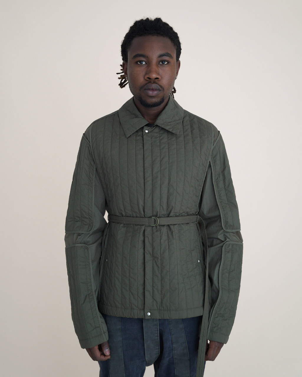 Craig Green Belted Quilted Worker Jacket — Olive Green